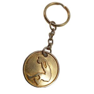 Gold Tone Basketball Medallion Keychain Vintage